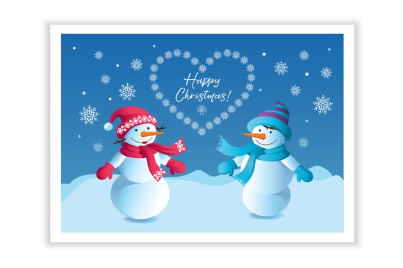 Greeting Card - Loving Couple of Snowmen for Crafts & Branding