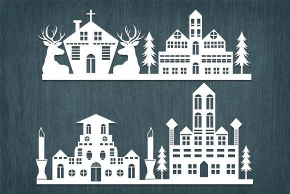 Laser Cut Christmas Buildings Silhouette for Winter Amp Crafts