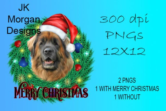 Leonberger in Wreath Wearing Santa Hat: A Crafts Asset for Seasonal Publishing