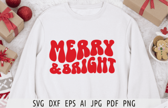 Merry and Bright Svg Retro Xmas Svg Png for Crafts