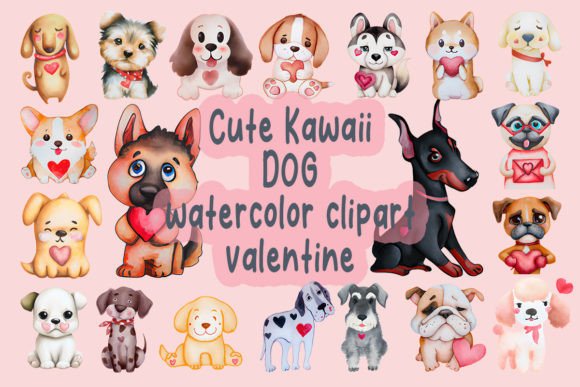 Valentine Dog Watercolor Clipart Bundle for Crafts & Branding