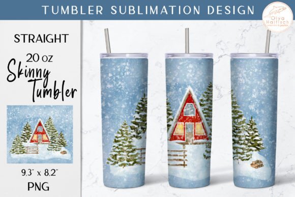Watercolor Winter House Tumbler Design for Crafts & Branding
